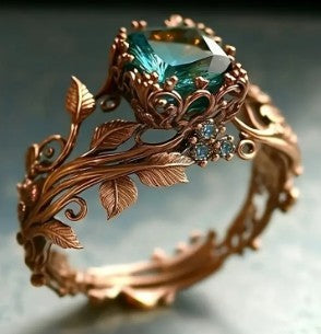 Flora – Zweig-Ring mit blauem Kristall – Marlena Atelier