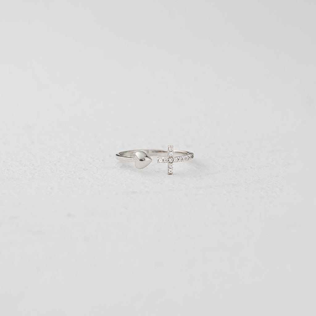 Ring Damen silberfarben mit Herz und Kreuz, filigran und modern - 5 - Marlena-atelier