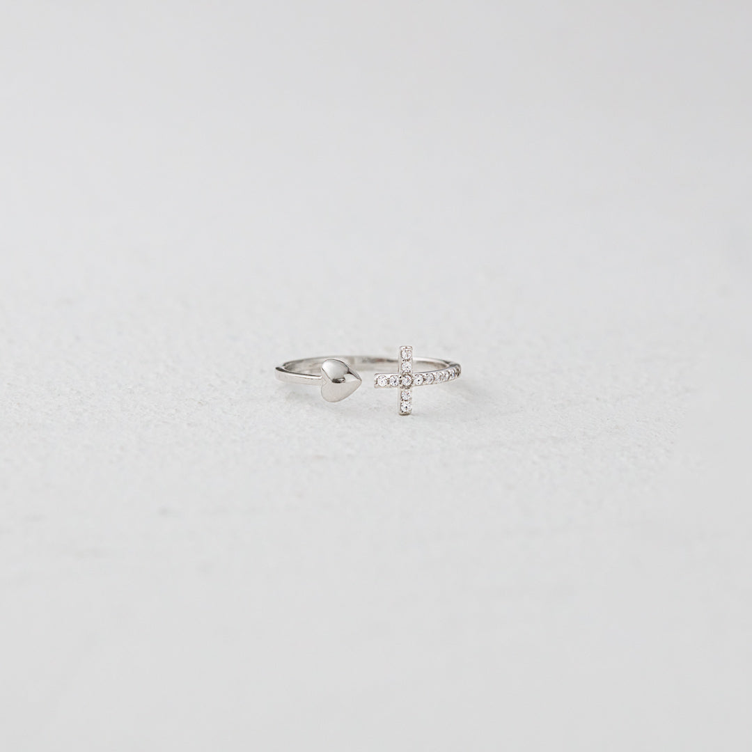 Ring Damen silberfarben mit Herz und Kreuz, filigran und modern - 5 - Marlena-atelier