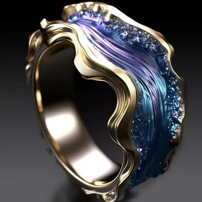 Meri – Wellen-Ring mit Emaille – Marlena Atelier