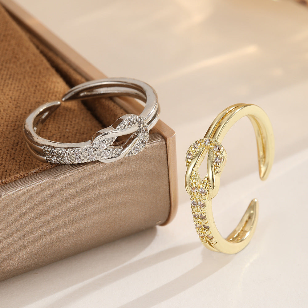 Ring Damen goldfarben mit Knotendesign und Glitzersteinen, elegant für besondere Anlässe - 1 - Marlena-atelier