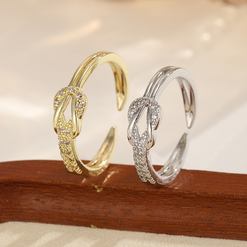 Ring Damen goldfarben mit Knotendesign und Glitzersteinen, elegant für besondere Anlässe - 4 - Marlena-atelier