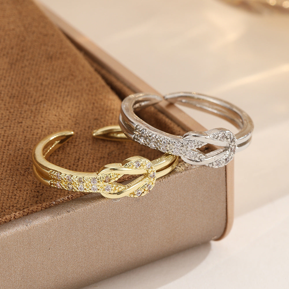 Ring Damen goldfarben mit Knotendesign und Glitzersteinen, elegant für besondere Anlässe - 7 - Marlena-atelier