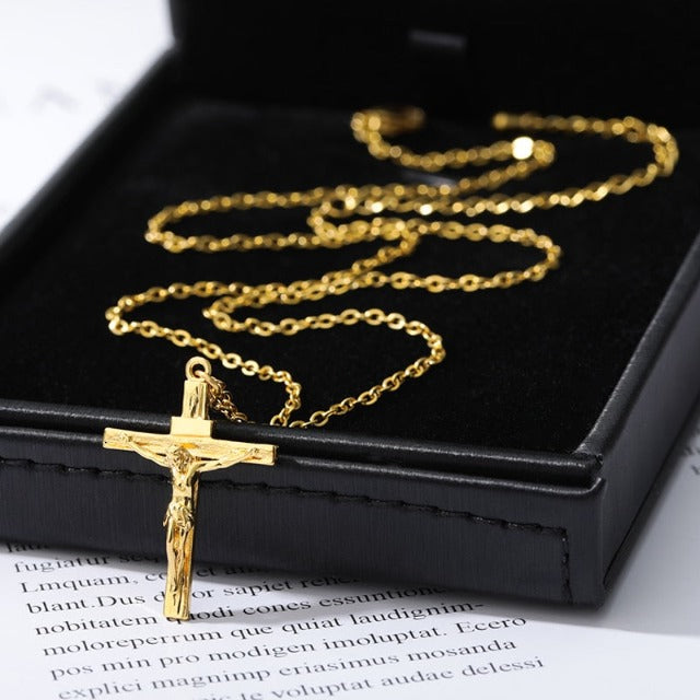 Halskette Damen goldfarben mit Kreuz-Anhänger, modern und symbolisch - 3 - Marlena-atelier