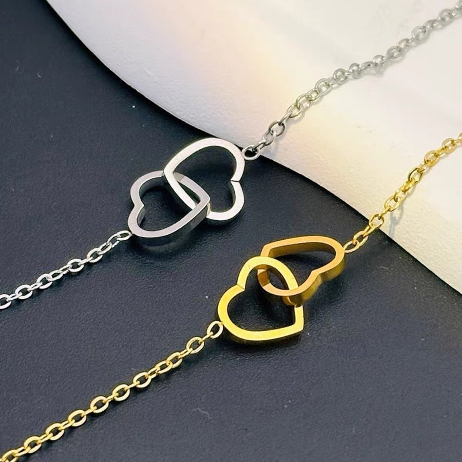 Halskette Damen goldfarben und silberfarben mit doppeltem Herz-Anhänger, filigran und modern - 3 - Marlena-atelier