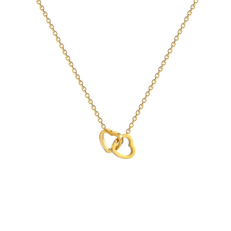 Halskette Damen goldfarben und silberfarben mit doppeltem Herz-Anhänger, filigran und modern - 5 - Marlena-atelier