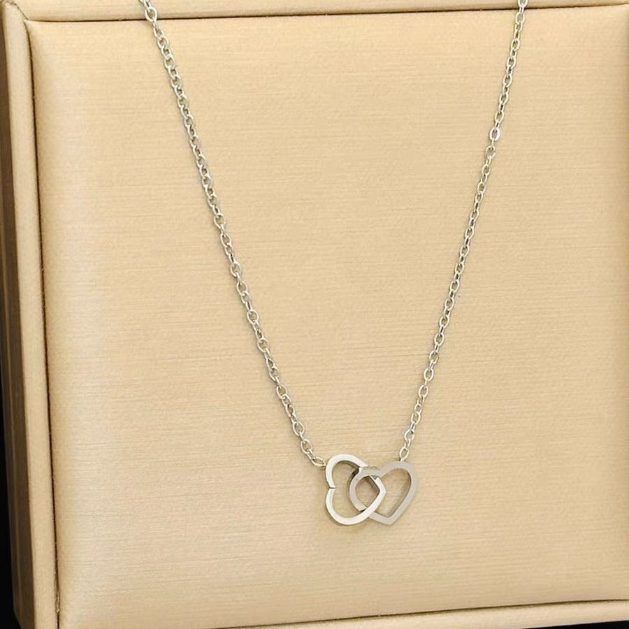Halskette Damen goldfarben und silberfarben mit doppeltem Herz-Anhänger, filigran und modern - 7 - Marlena-atelier