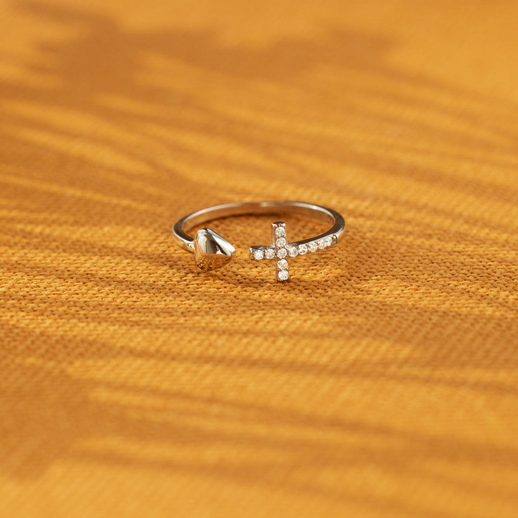 Ring Damen silberfarben mit Herz und Kreuz, filigran und modern - 8 - Marlena-atelier