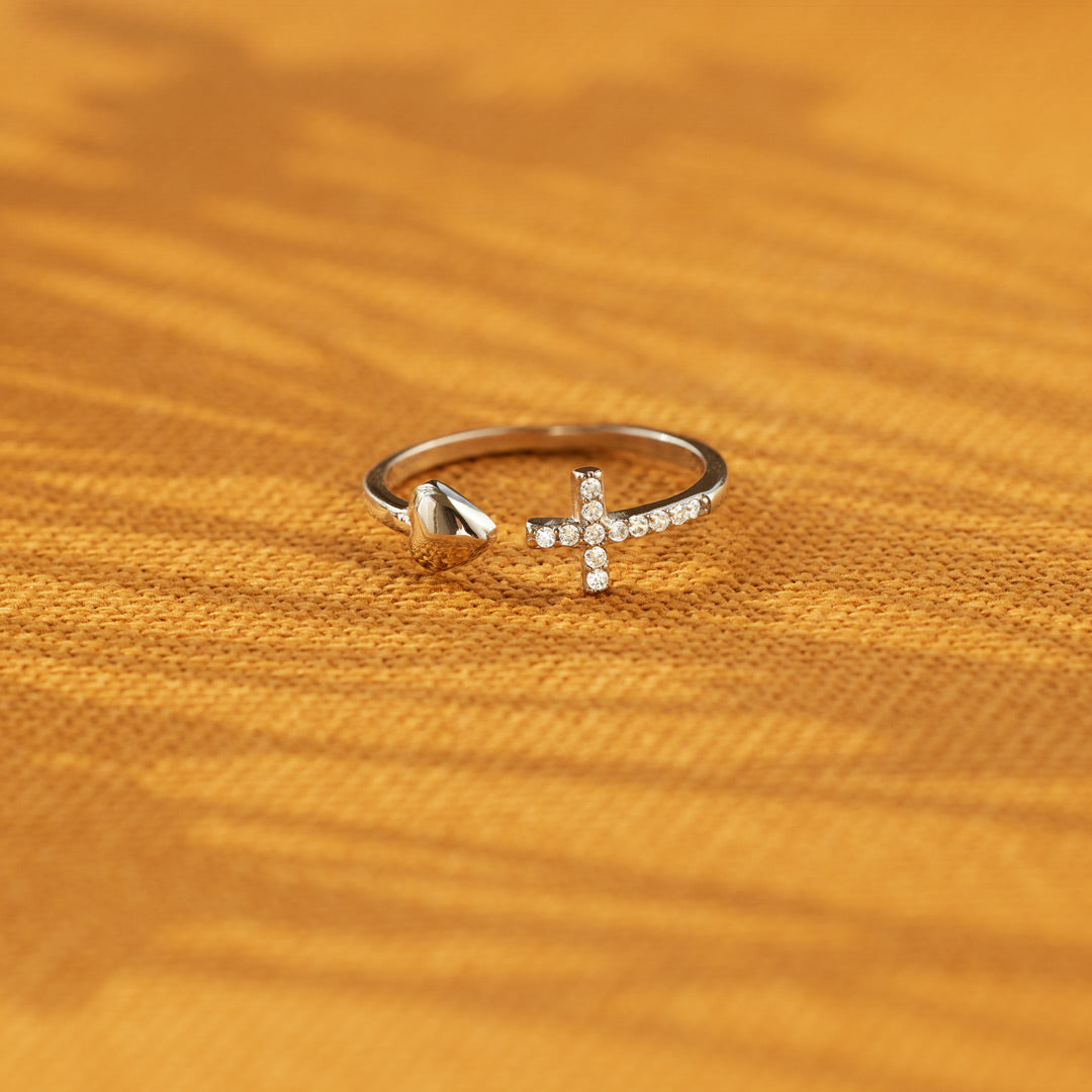 Ring Damen silberfarben mit Herz und Kreuz, filigran und modern - 8 - Marlena-atelier