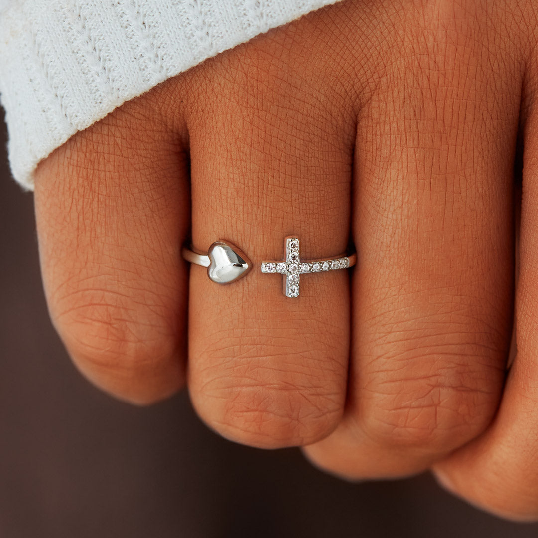 Ring Damen silberfarben mit Herz und Kreuz, filigran und modern - 2 - Marlena-atelier
