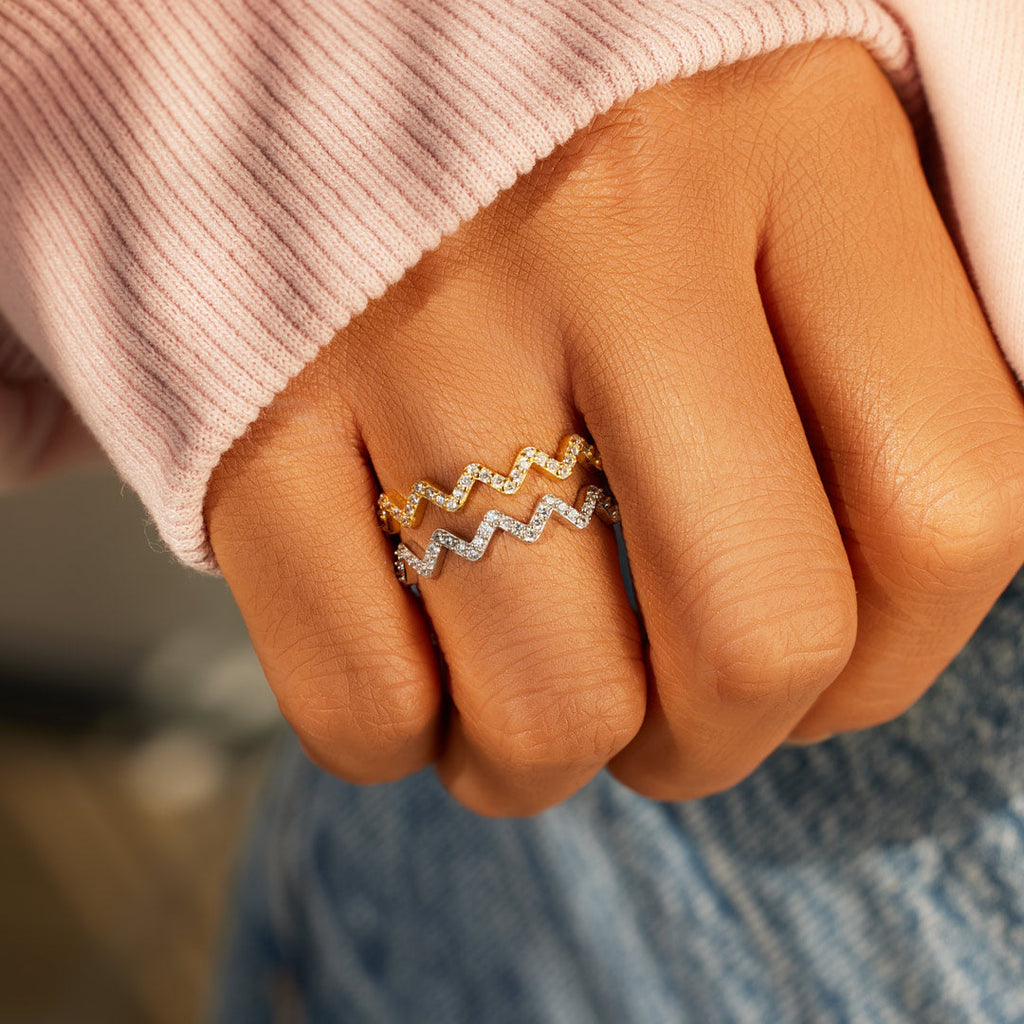 Ring Damen goldfarben mit Zickzack-Design, modern und elegant - 6 - Marlena-atelier