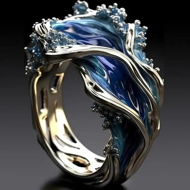 Meri – Wellen-Ring mit Emaille – Marlena Atelier
