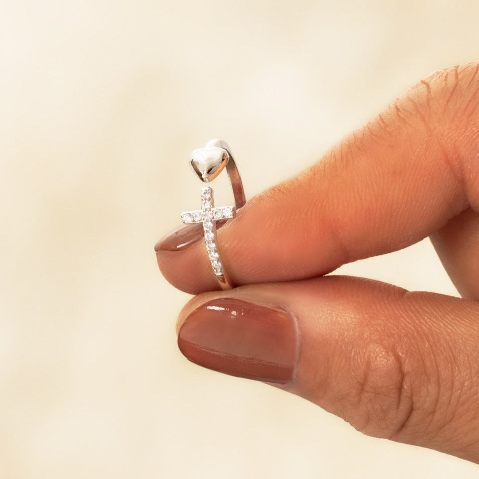 Ring Damen silberfarben mit Herz und Kreuz, filigran und modern - 7 - Marlena-atelier