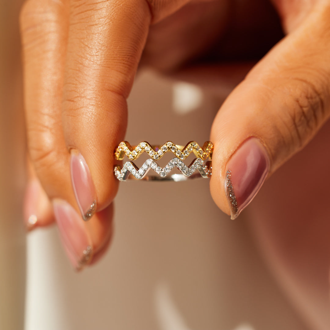 Ring Damen goldfarben mit Zickzack-Design, modern und elegant - 5 - Marlena-atelier