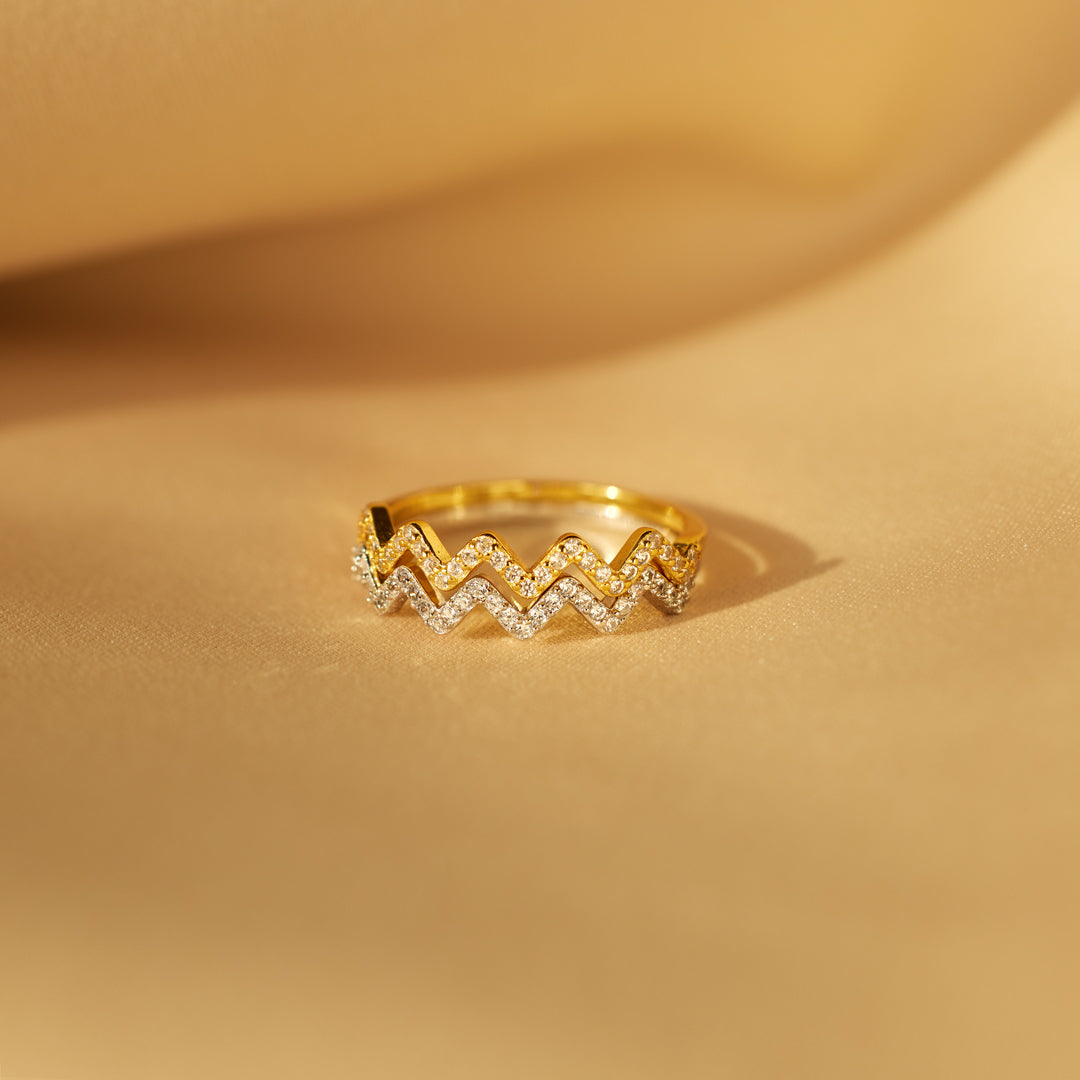 Ring Damen goldfarben mit Zickzack-Design, modern und elegant - 8 - Marlena-atelier