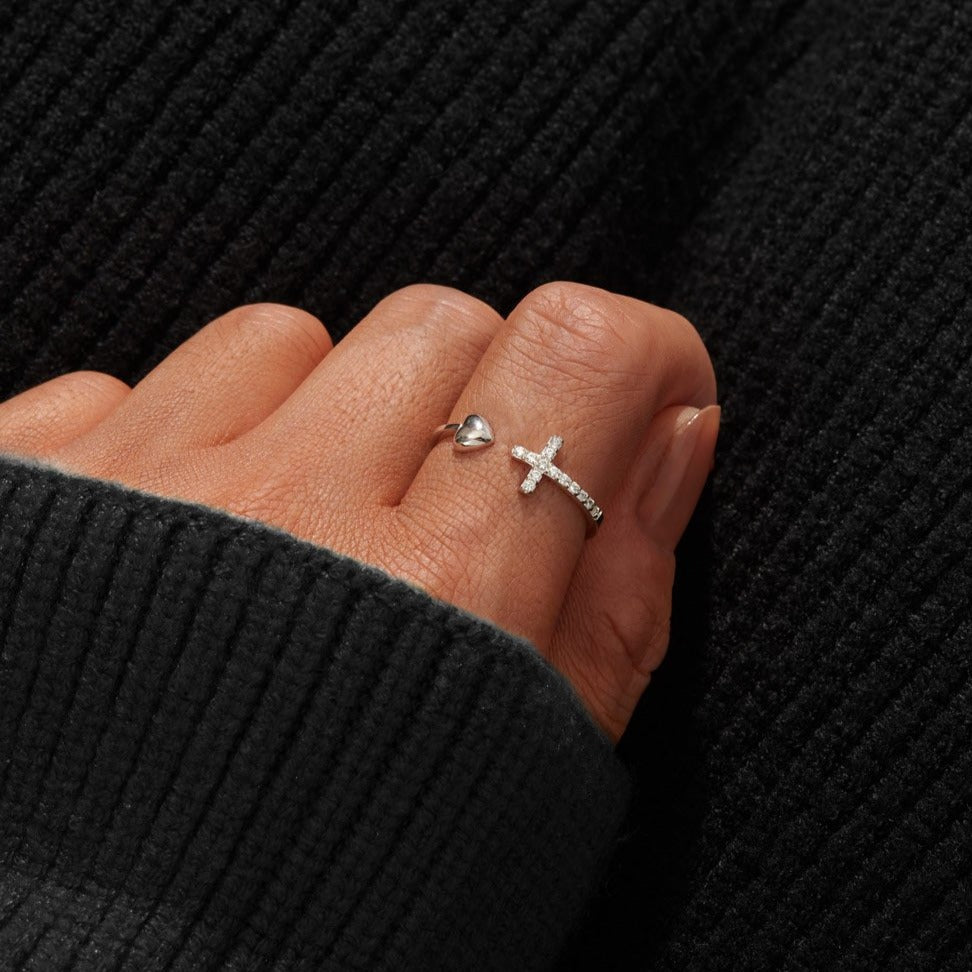 Ring Damen silberfarben mit Herz und Kreuz, filigran und modern - 6 - Marlena-atelier