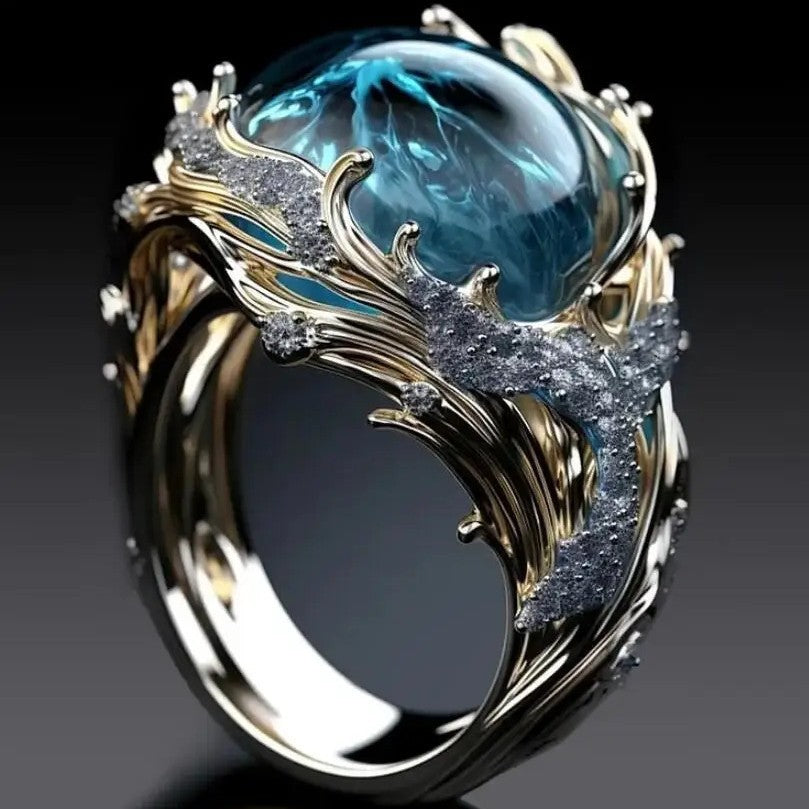 Meri – Wellen-Ring mit Emaille – Marlena Atelier