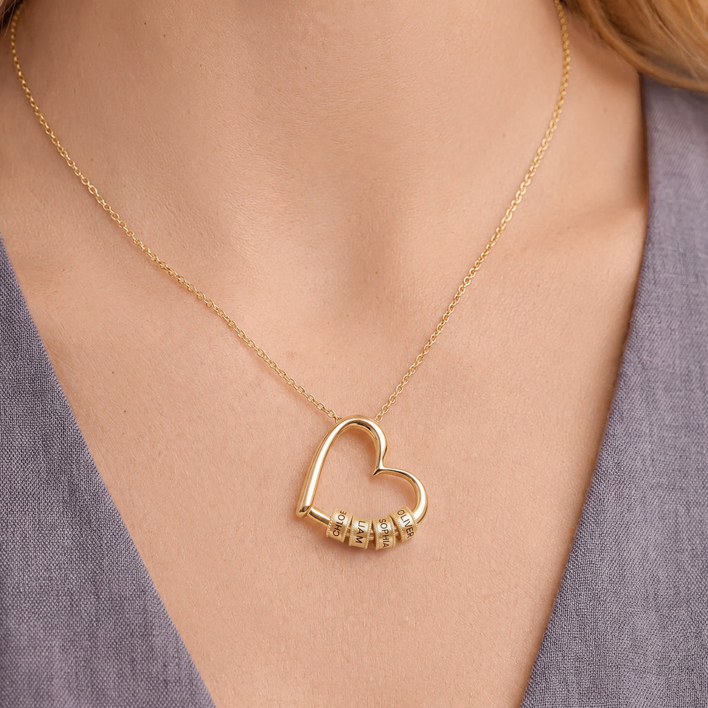 Halskette Damen goldfarben mit Herz-Anhänger und gravierbaren Perlen, romantisch und elegant - 3 - Marlena-atelier