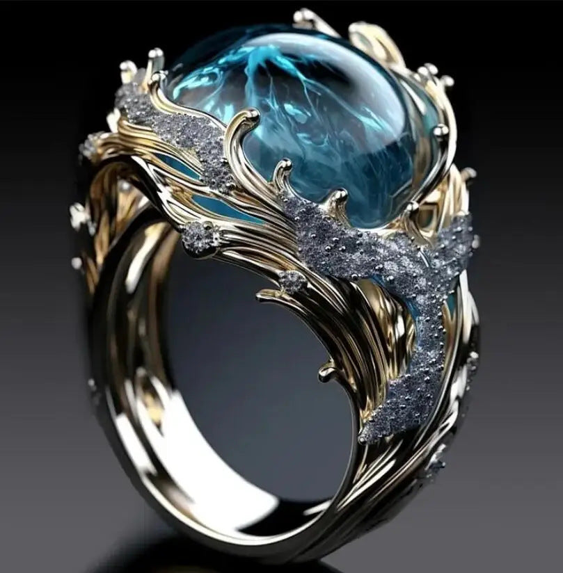 Meri – Wellen-Ring mit Emaille – Marlena Atelier