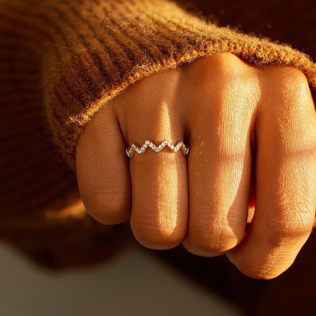 Ring Damen goldfarben mit Zickzack-Design, modern und elegant - 2 - Marlena-atelier