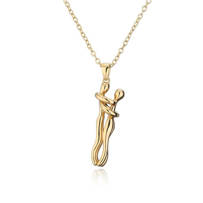 Halskette Damen goldfarben mit Umarmungs-Anhänger, modern und romantisch - 6 - Marlena-atelier