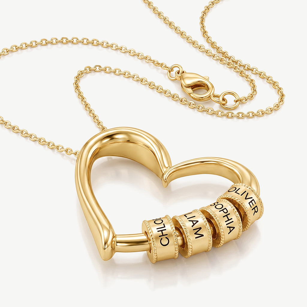Halskette Damen goldfarben mit Herz-Anhänger und gravierbaren Perlen, romantisch und elegant - 12 - Marlena-atelier