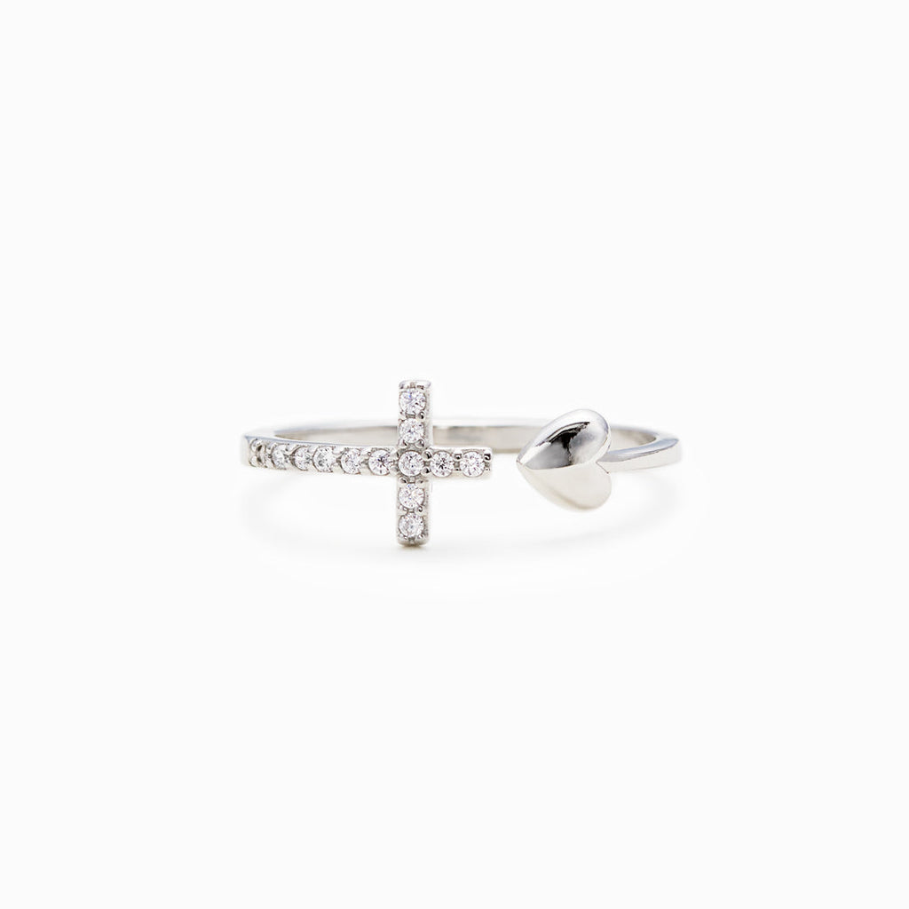 Ring Damen silberfarben mit Herz und Kreuz, filigran und modern - 1 - Marlena-atelier