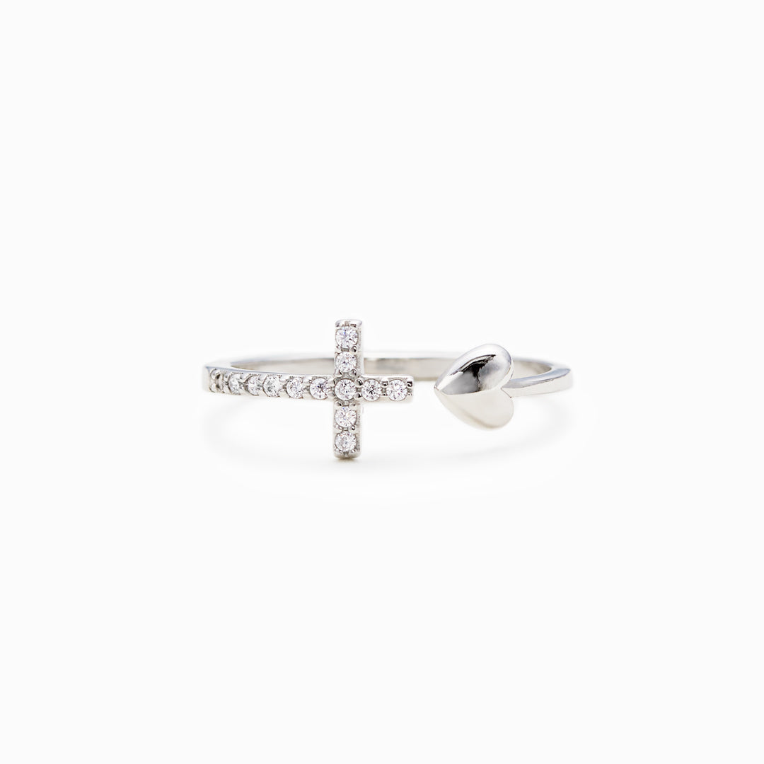 Ring Damen silberfarben mit Herz und Kreuz, filigran und modern - 1 - Marlena-atelier