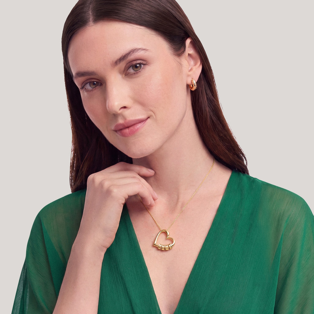 Halskette Damen goldfarben mit Herz-Anhänger und gravierbaren Perlen, romantisch und elegant - 6 - Marlena-atelier