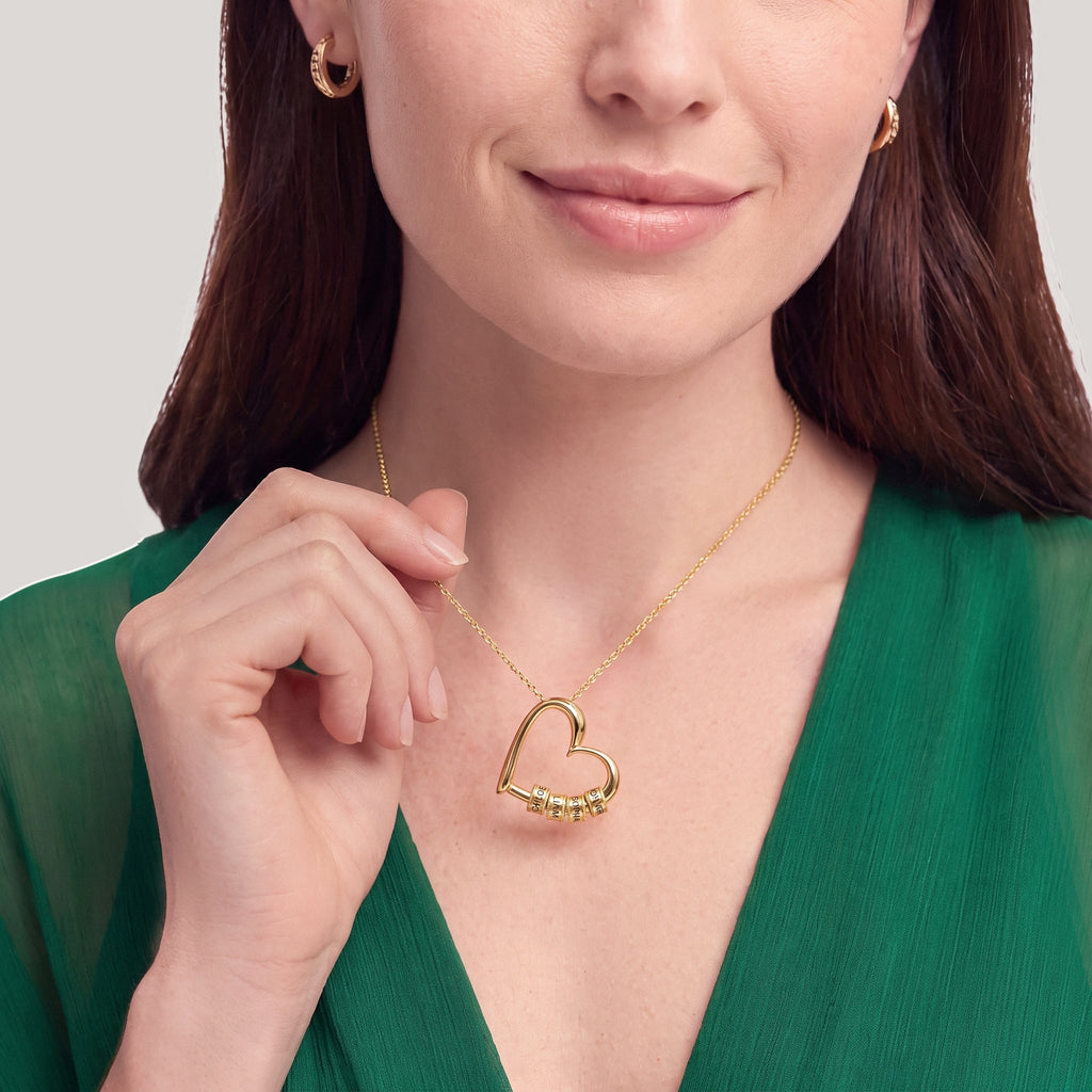 Halskette Damen goldfarben mit Herz-Anhänger und gravierbaren Perlen, romantisch und elegant - 7 - Marlena-atelier