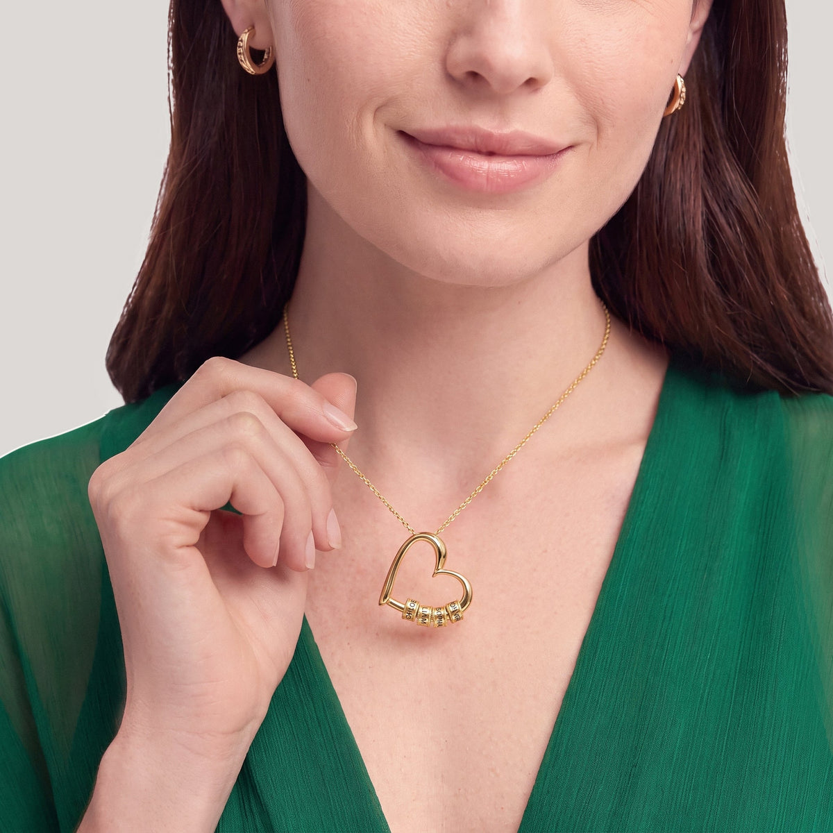 Halskette Damen goldfarben mit Herz-Anhänger und gravierbaren Perlen, romantisch und elegant - 7 - Marlena-atelier