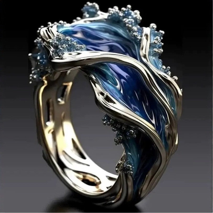 Meri – Wellen-Ring mit Emaille – Marlena Atelier