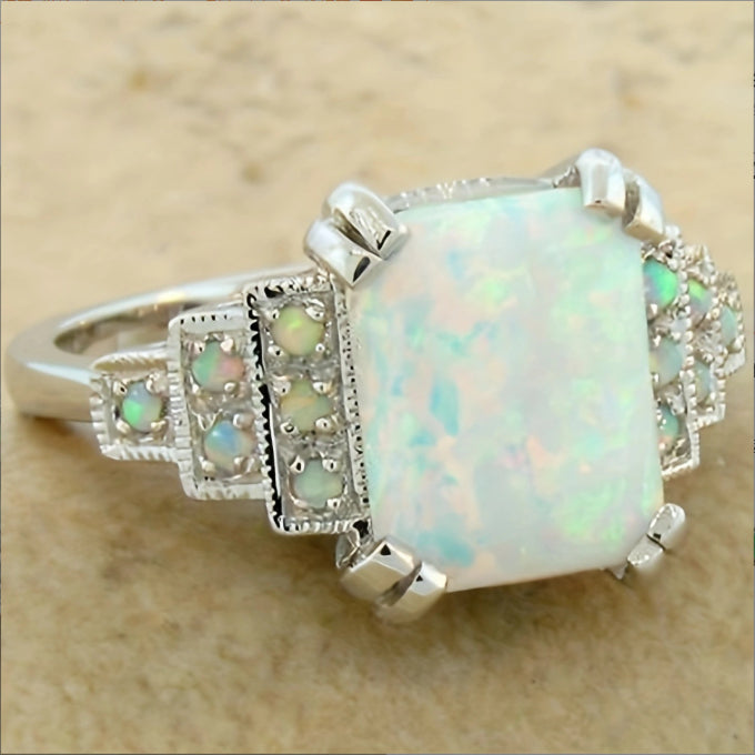 Ring Damen mit rechteckigem Opal und filigranem Design, elegant und modern - 2 - Marlena-atelier