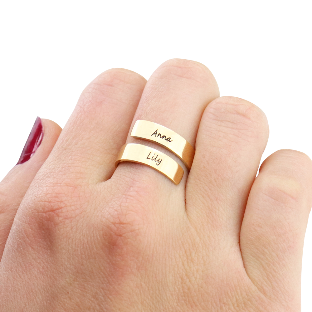 Ring Damen goldfarben mit Doppelnamen, modern und elegant - 4 - Marlena-atelier